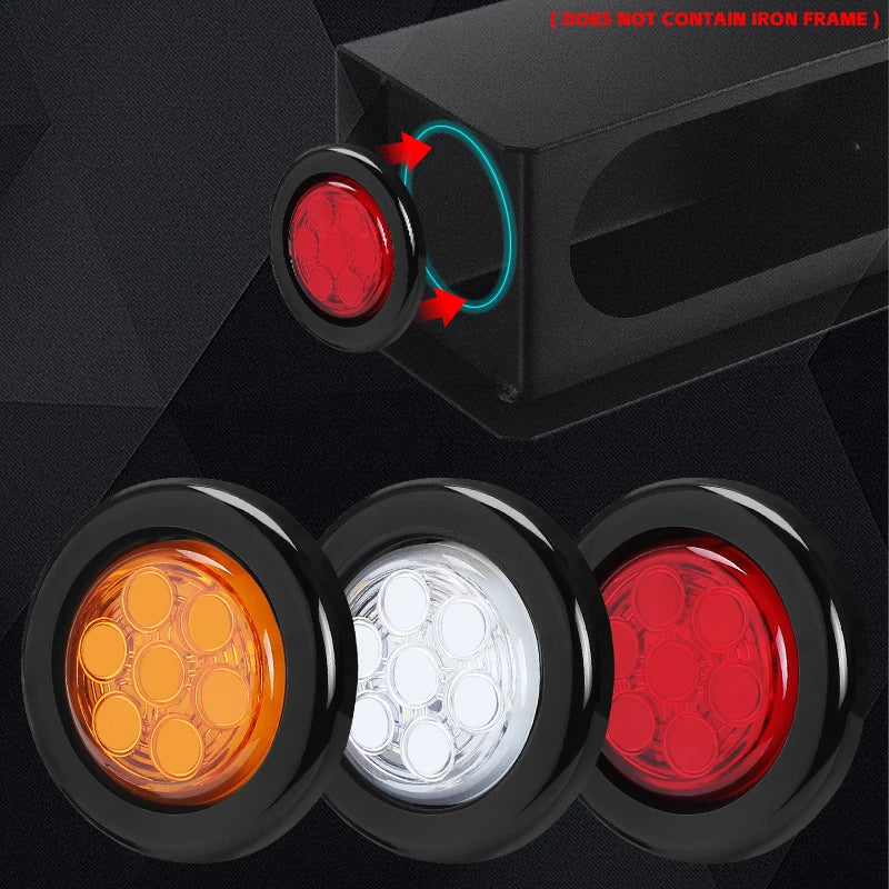 2inch Round led Side Marker Lights Truck Side Lights 12V Trailer Lorry Clearance Lights Rear tali stop lamp Yellow Red White