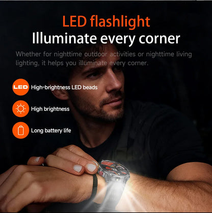 2026 Edition Military Outdoor Sports Smartwatch 1.7-inch AMOLED screen 1100 mAh battery LED flashlight Bluetooth call Waterproof
