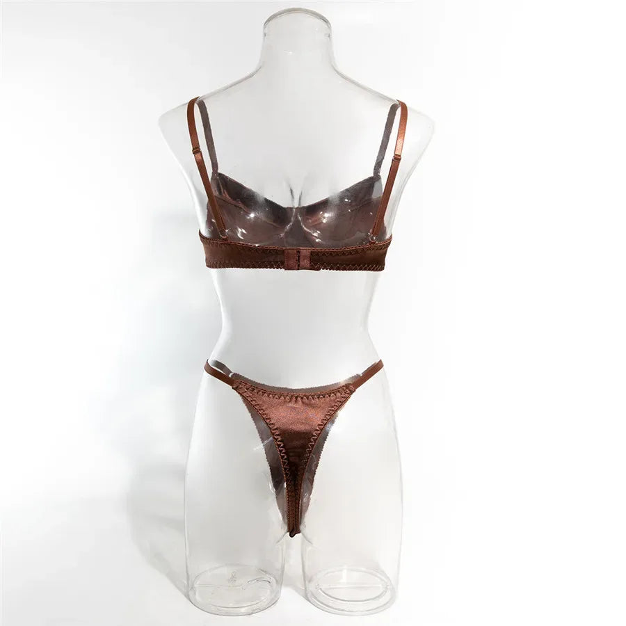 Sexy Bra Brief Sets Seamless Solid Brown Romantic Lingerie Women Vintage Thin Underwear Comfortable New Arrival Exotic Sets