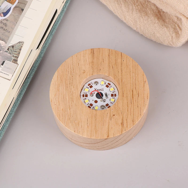 1PC Battery Operated 8/10cm Round Wooden LED Light Dispaly Base Stand Holder Table Night Lamp Base Crystal Glass Art Ornaments