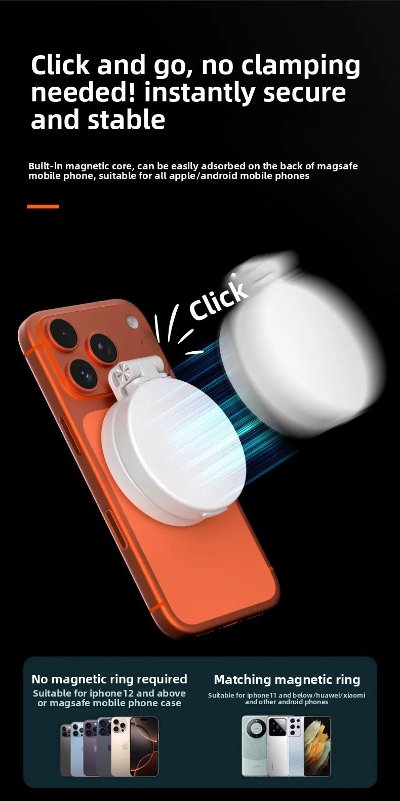 Magsafe Phone LED Ring Light Portable Bi Color Dimmable Selfie Fill Light for Live Stream Vlog Photography