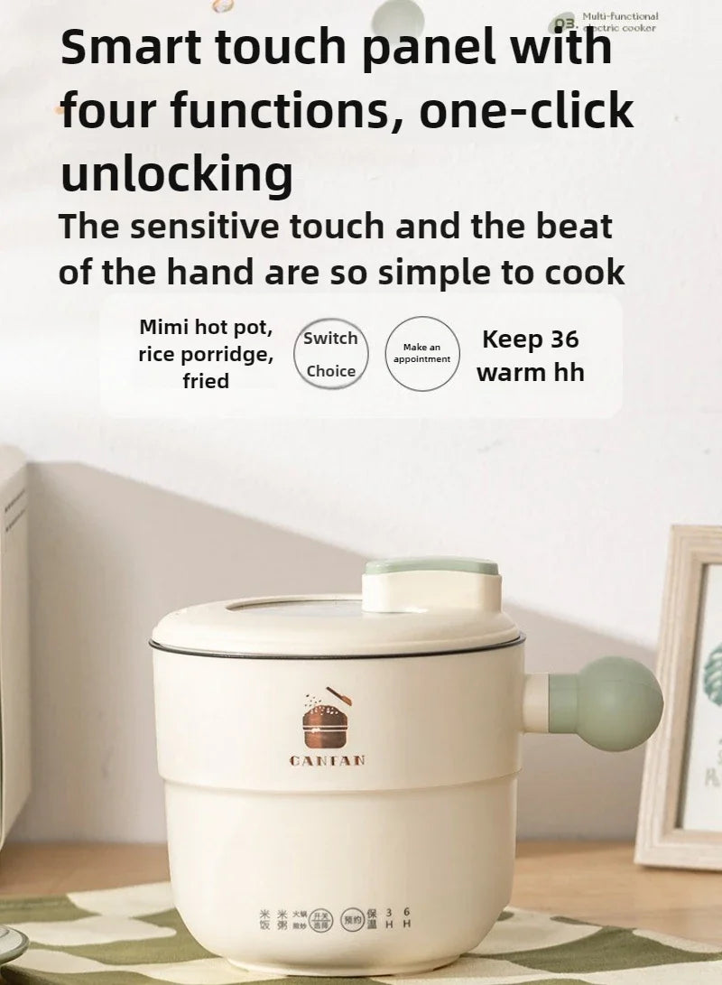 220V 1.8L Ball Handle Electric Heating Pot Multi-functional Household Rice Cooker Easy To Clean 4-in-1 Steaming Frying Rinsing
