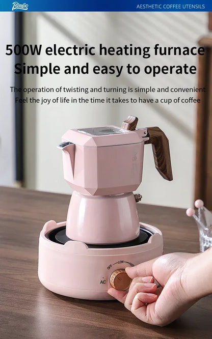 Bincoo Dual Valve Moka Pot 110v-220v Electric Heater Base Espresso Maker Brewed Coffee Mocha Pot Italian Camping Barista Tool