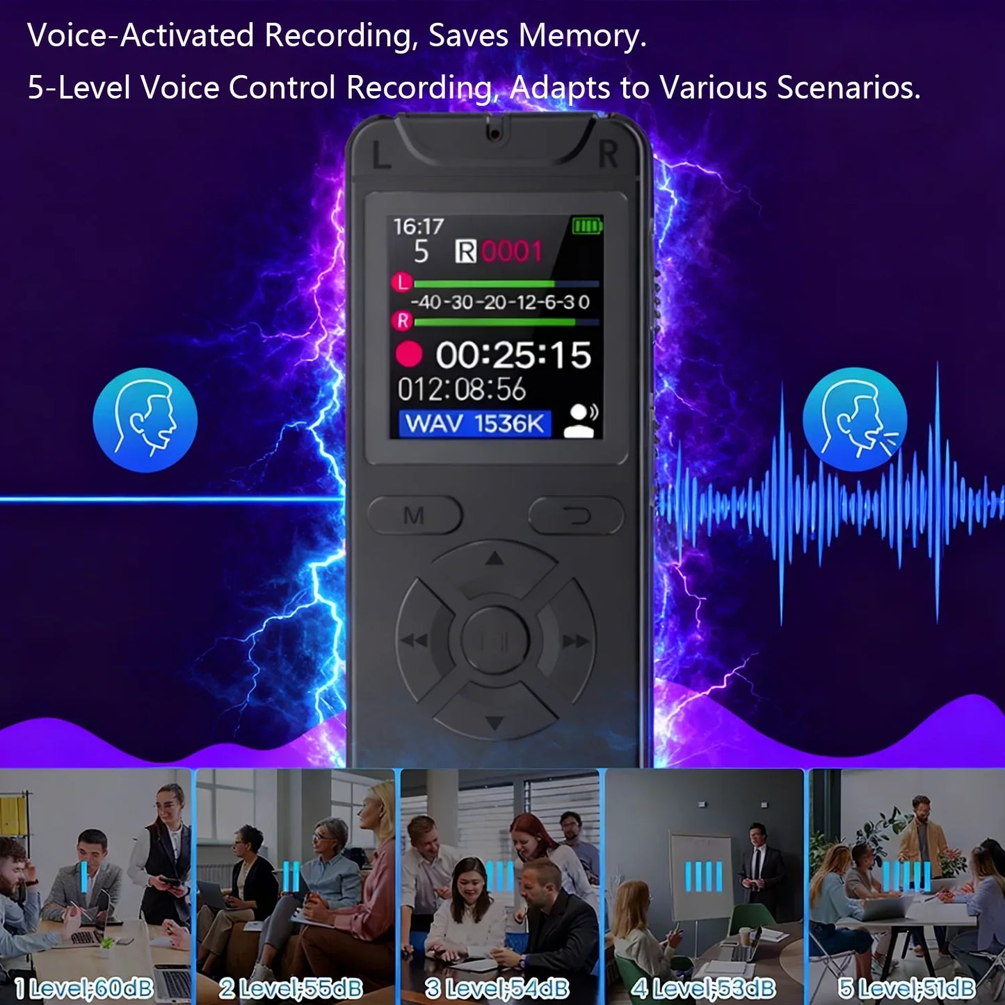 Digital Voice Activated Recorder with Playback MP3 Player Sound Audio Recorder Professional Mini USB Flash Drive Recording