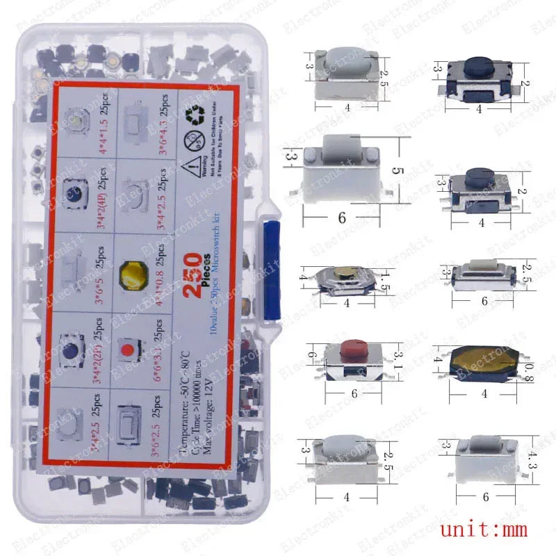 Micro Switch types kit push button tact switch reset mini leaf switch on-off power SMD dip 2x4 3x6 4x4 6 12x12 DIY set