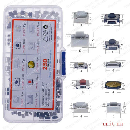 Micro Switch types kit push button tact switch reset mini leaf switch on-off power SMD dip 2x4 3x6 4x4 6 12x12 DIY set