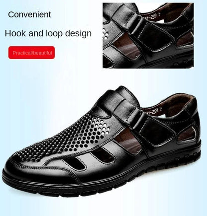 Genuine Leather Summer Special Offer Men's Business Casual Hollow Work with Holes Leather Sandals Men's Work Hole Sandals