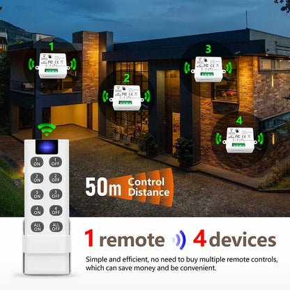 RF Wireless Smart Light Switch 433MHz 110V 220V Mini Relay Receiver Module ,4-in-1 Remote Control,For Led Light Lamp Fan ON/OFF
