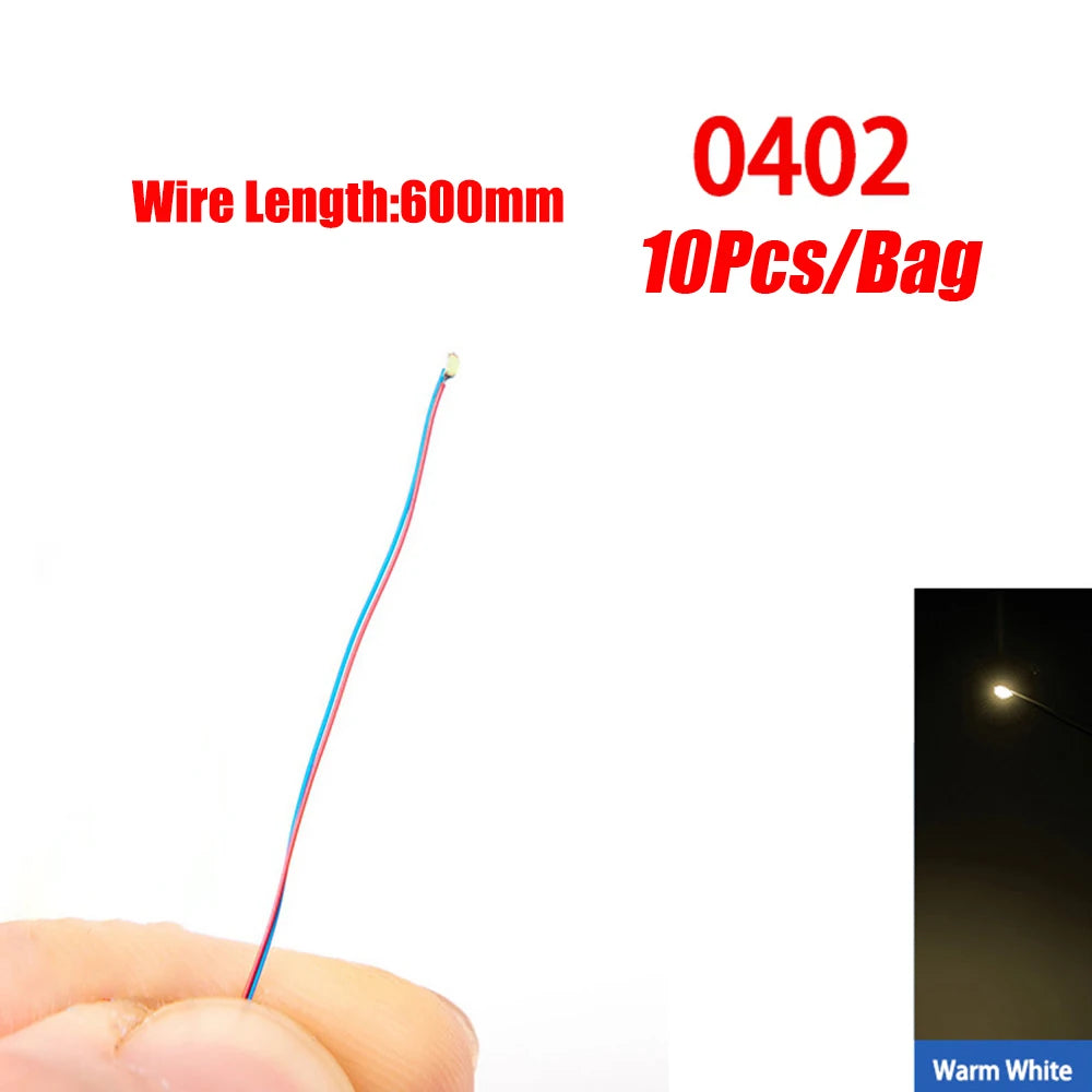 10pcs/Lot Micro Litz Wired Chip 60cm 3V Railway Model For Gundam Scenes 0402 SMD Lamp Wired Micro Led Pre-Soldered Lamp
