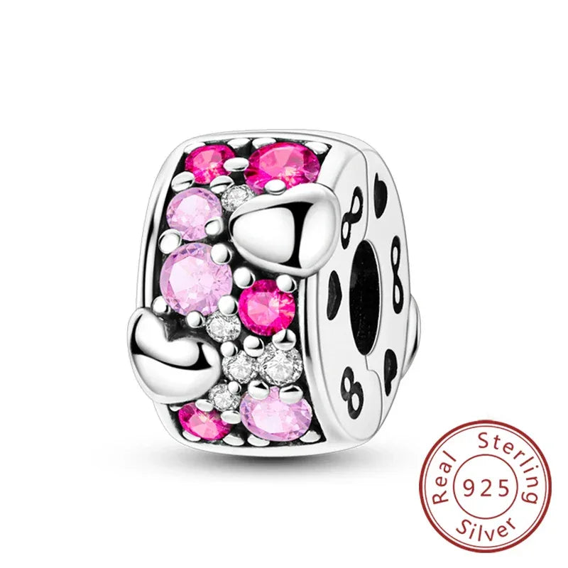 925 Silver Valentine's Day Charms Bead Sparkling Sweet Heart Rose Bear Charm Fit Original Bracelet Bangle Woman DIY Jewelry Gift