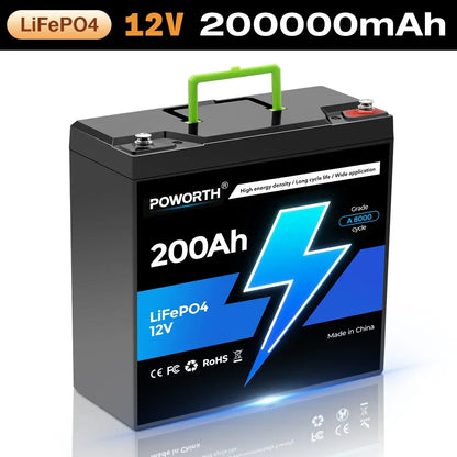 🔥LiFePO4 12V 200Ah Battery Integrated BMS, 8000+ Cycles,Designed for ️Solar Storage, Campers, Boats & Off-Grid Living Spaces