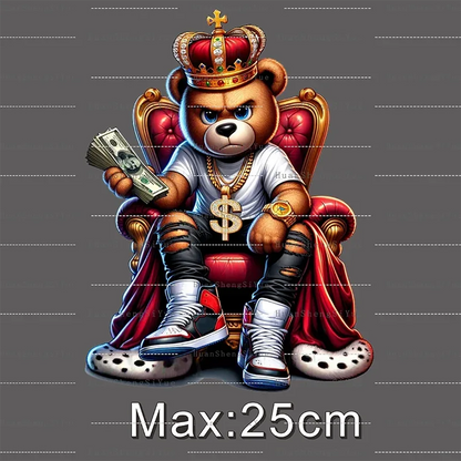 Teddy Bear Street Style Ironing Sticker Clothes DTF Fashion T-shirt Hoodie DIY Hot Transfer Printing Hot Sticker Waterproof
