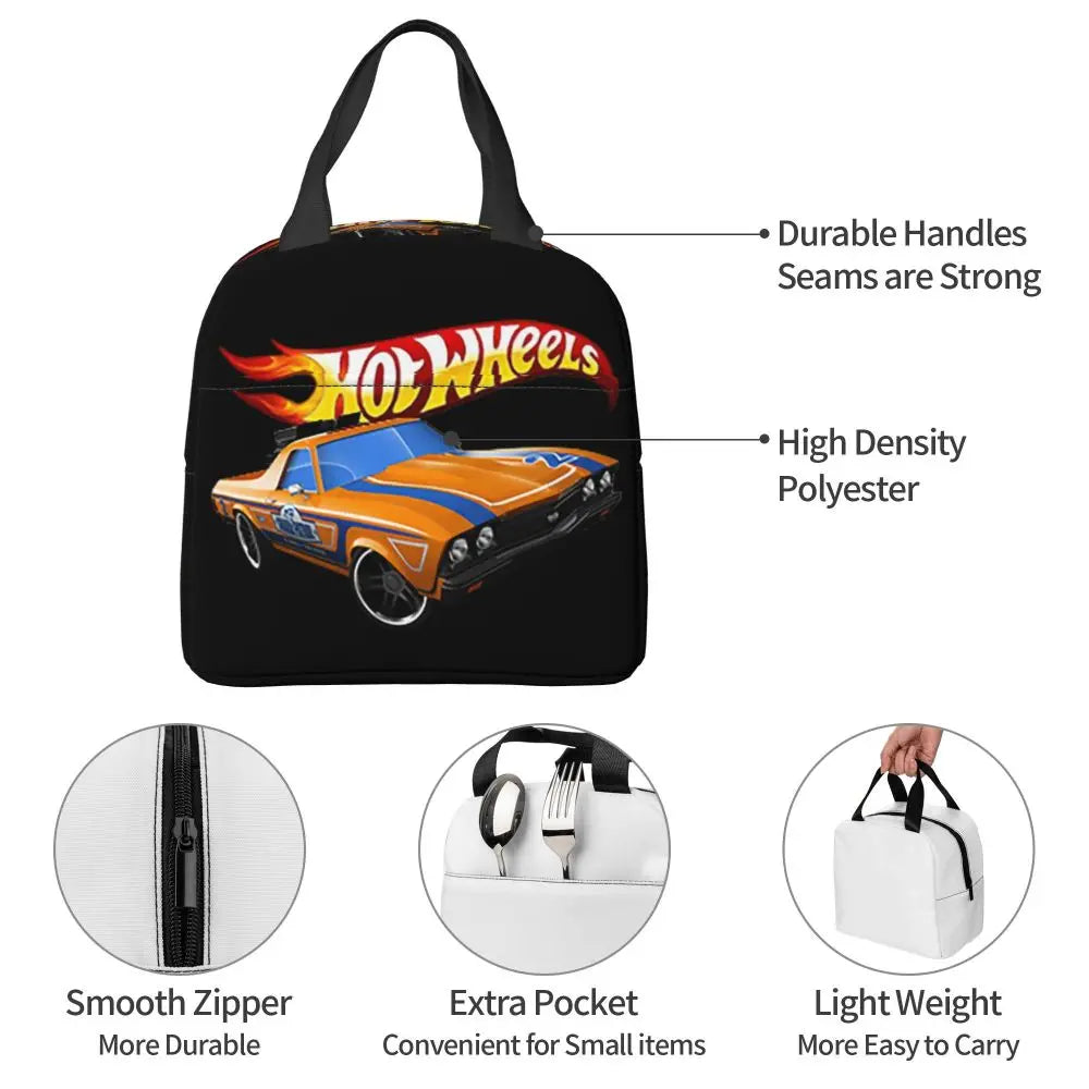 Custom Hot Wheels For Fans Thermal Insulated Lunch Bag Cartoon Sport Car Portable Lunch Container Travel Multifunction Food Box