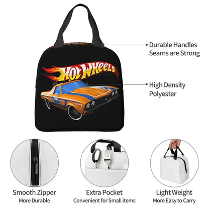 Custom Hot Wheels For Fans Thermal Insulated Lunch Bag Cartoon Sport Car Portable Lunch Container Travel Multifunction Food Box