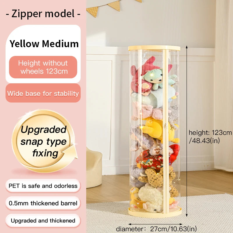 Transparent Multi-Functional Storage Bucket with Lid And Optional Wheels for Dolls Plush Toys Holiday Decorations Display Shelf
