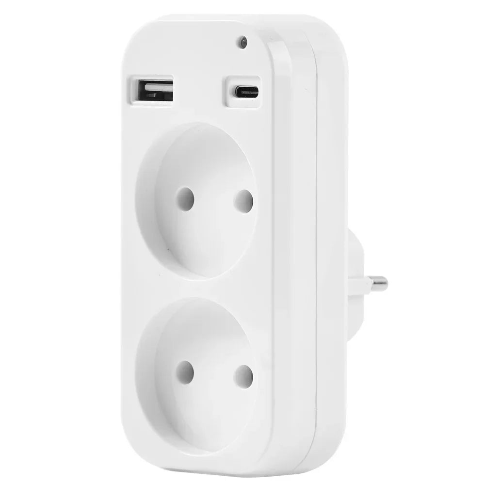 2025 New Upgrade European Plug Socket EU Plug Adapter With 2 USB Outlet Charger Multi Function Travel Charger For Phones Tablets