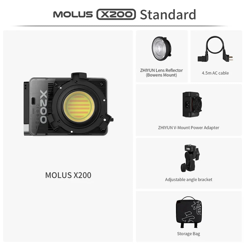 ZHIYUN MOLUS X200 RGB X200 Bi-color LED Video Light 200W High Brightness Adjustable Color Temp APP Control for Vlogging Filming