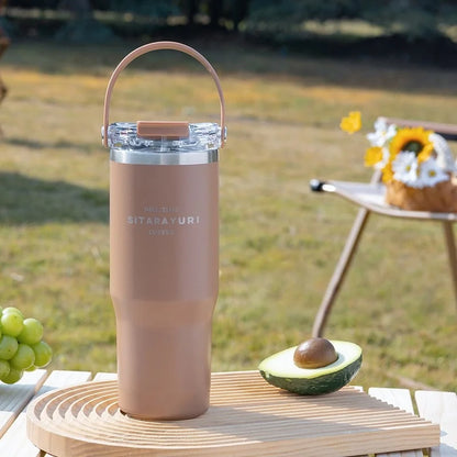 JUSTINLAU 600/900ml Insulated Cups Stainless Steel Double-drinking Thermos Cup with Handle& Straw Sports Bottle Car Ice Tumbler