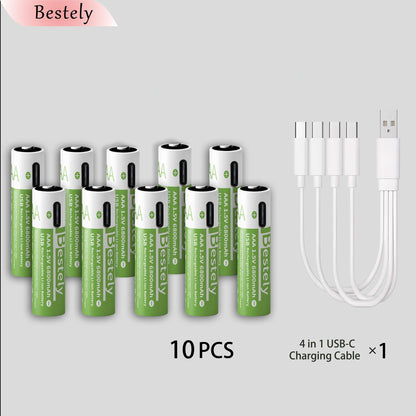 2026 Hot Rechargeable Battery Lithium-ion 1.5V AA1200mAh Rechargeable Battery 1.5V AAA6800mAh Battery with USB-C Cables