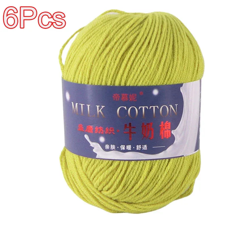 6Pcs Dyed Milk Sweet Soft Cotton Crochet Wool Yarn Thick Yarn Fiber Hand Knitting Wool Crochet Yarn Threads for DIY Sweater