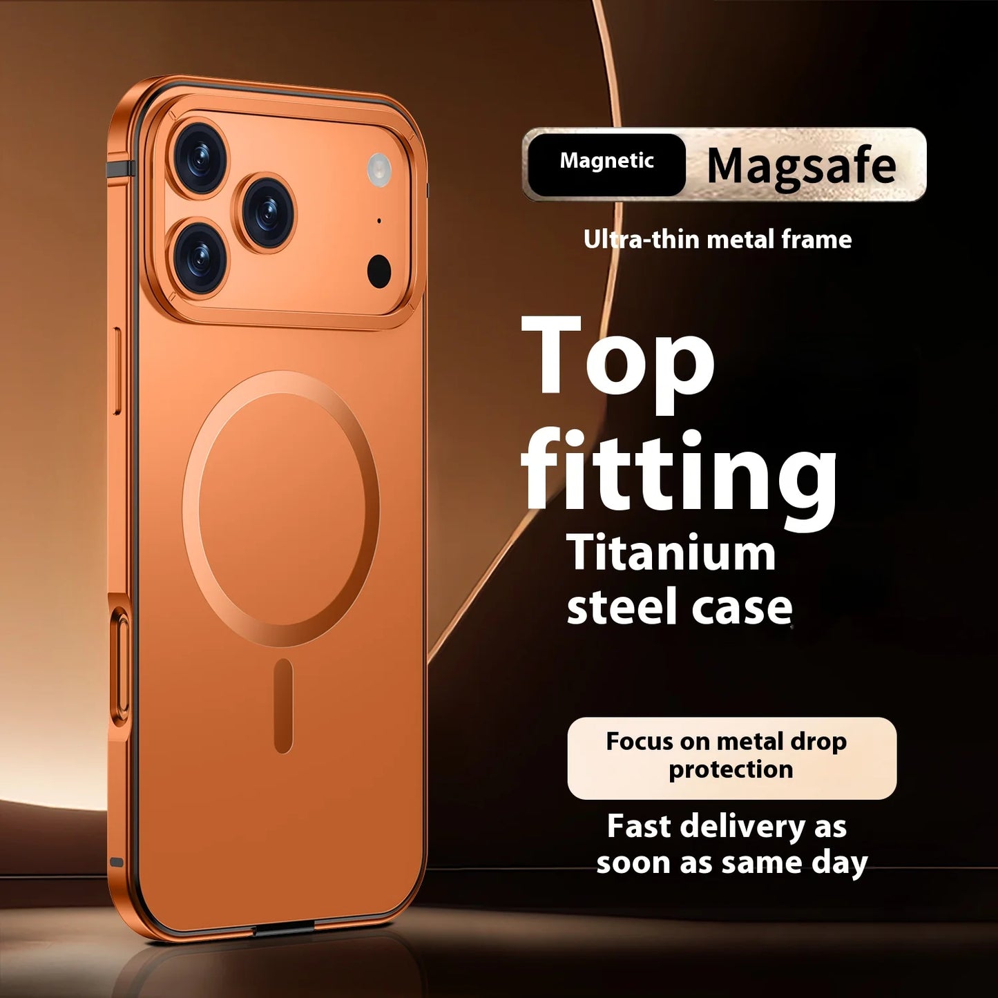 Stainless steel frame magnetic ultra-thin protective case, for iPhone 17 16 Pro Max, supports wireless charging, original