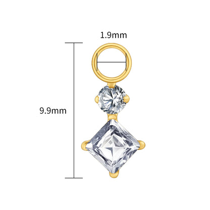 Right Grand ASTM F136 Titanium Dangle Geometric Square CZ Charm Pendant for Clicker Helix Hoop Piercing Jewelry
