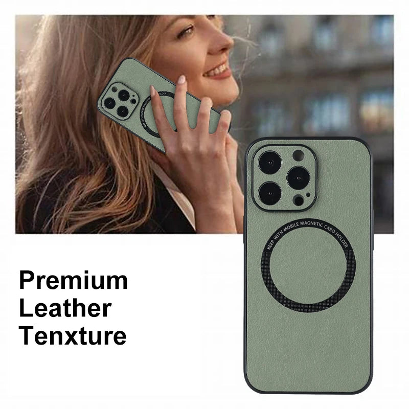 Luxury For Magsafe Wireless Charging Leather Case for iPhone 13 14 12 Mini 11 Pro Max X S XR 7 8 Plus Soft Square Magnetic Cover