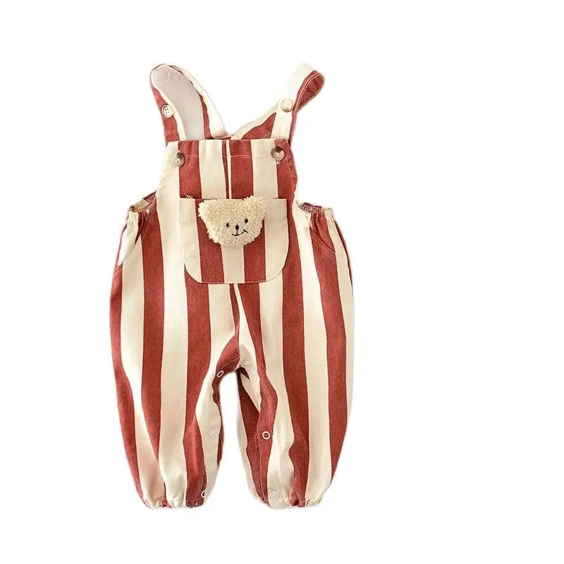 2026 Autumn New Stripe Infant Newborn Clothing Baby Boys Girl Straps Pants Overalls for 0-2Y Cartoon Bear One Piece Jumpsuit