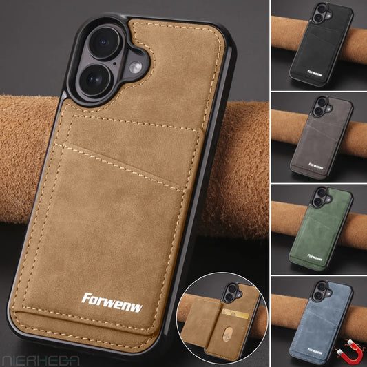 Business Flip Leather Case for iPhone 16 17 Air 16E 15 14 13 12 11 Pro Max Plus Mini Built-in Magnetic Wallet Card Phone Cover