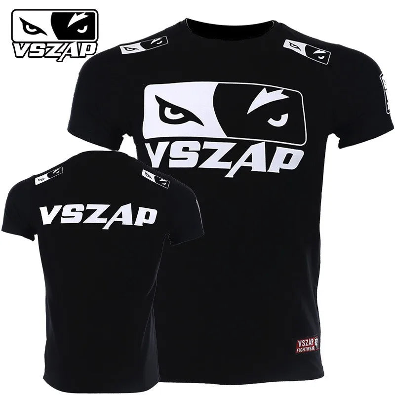 Vszap Fitness T-shirt MMA Combat Fighting Sanda Thai Boxing Sports Muscle Training Running Personality Wolf Eyes Short Sleeve