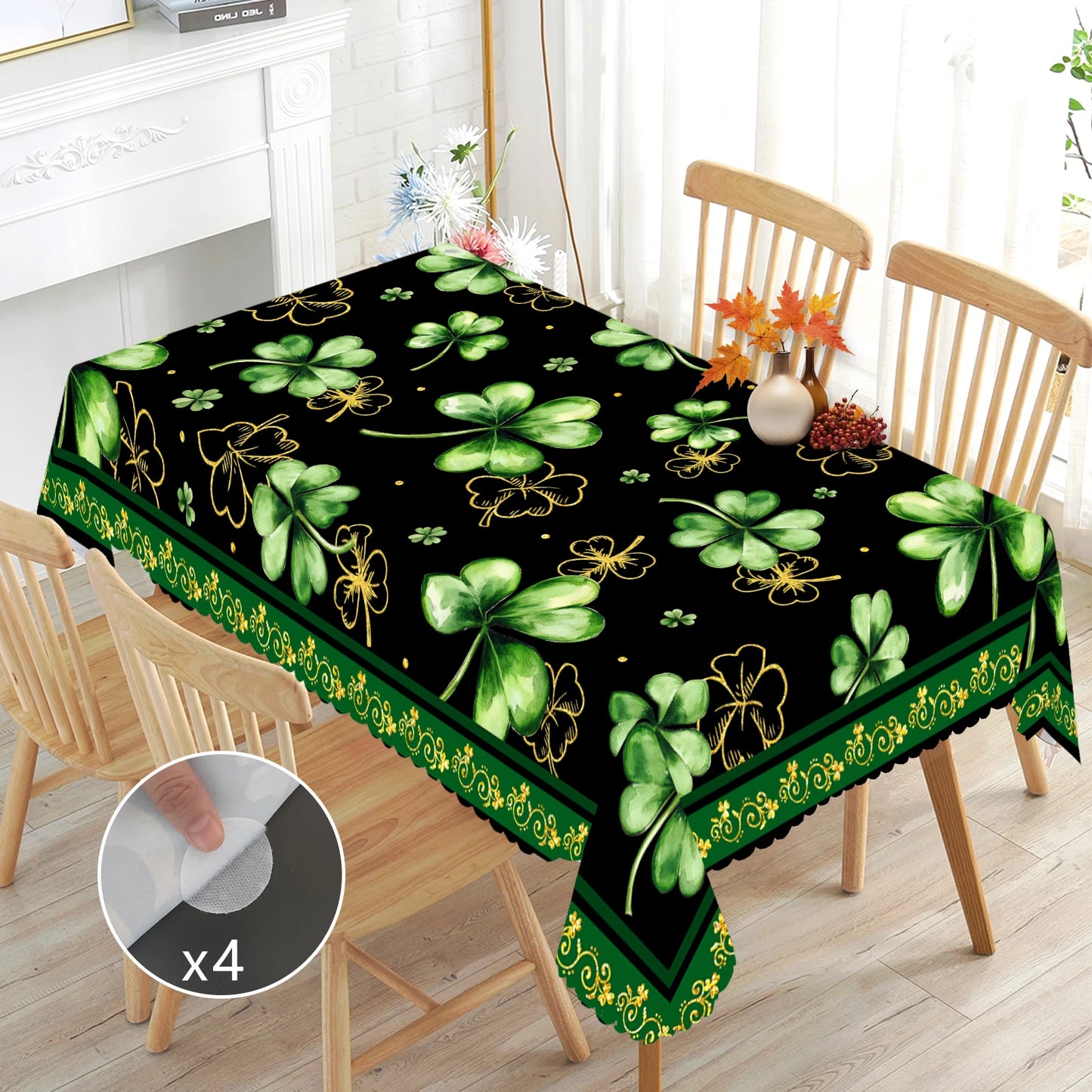 1 Piece of Clover Green Round Tablecloth, 5 Sizes Available, St. Patrick's Day Clover Pattern Printed Tablecloth, Edge Embossing Process, Spring Garden Tablecloth Decoration, Tablecloth for Daily Home Kitchen, Terrace, St.Hol