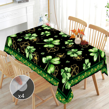 1 Piece of Clover Green Round Tablecloth, 5 Sizes Available, St. Patrick's Day Clover Pattern Printed Tablecloth, Edge Embossing Process, Spring Garden Tablecloth Decoration, Tablecloth for Daily Home Kitchen, Terrace, St.Hol