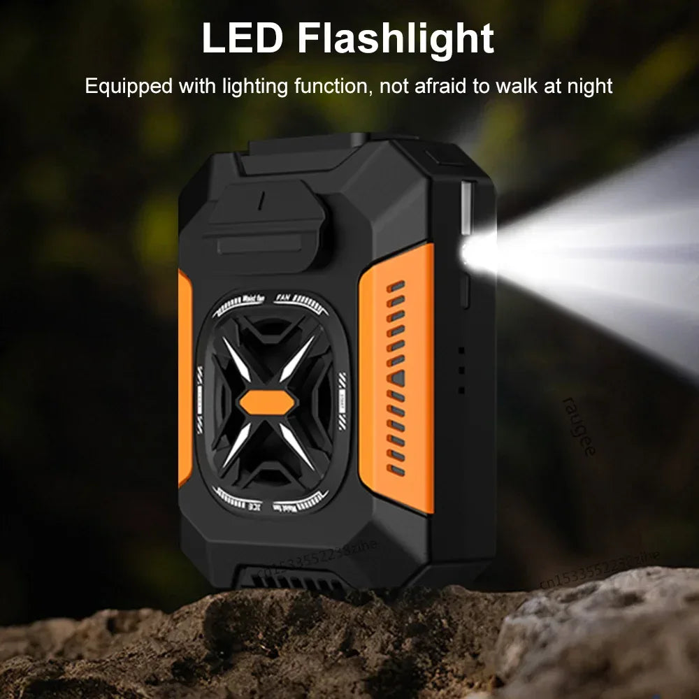 Waist Fan 5000mAh Rechargeable Portable Bladeless Air Conditioner Fan Outdoor Sport Waist Clip Fan with Power Bank Flashlight