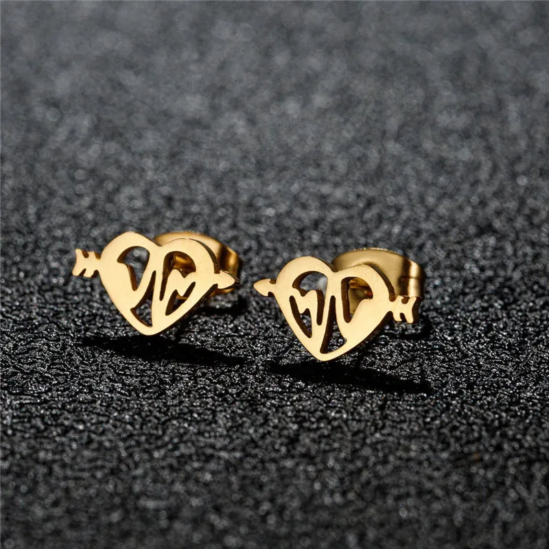 Fashion Small Heartbeat Stud Earrings Medical ECG with Heart Earings for Women Everyday Jewelry Girls Valentine's Day Gift