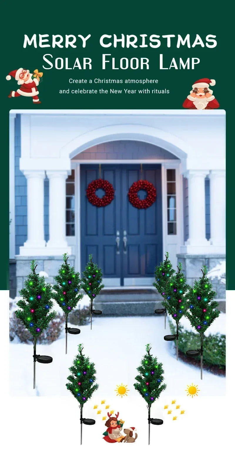 Solar LED Lights Christmas Tree Lawn Lamp Holiday Lantern For House Festive Wedding Courtyard Garden Decoration RGB Light