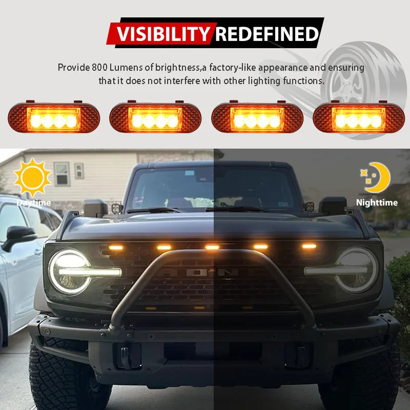 iJDM Car LED Front Grille Clearance Light For Ford Bronco Badlands Wilderness Edition Amber Daytime Running Light Warning Lamp