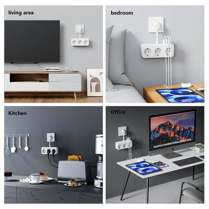 3840W EU Plug Power Strip with 2USB-A and Type-C Fast Charging Outlets Adapter Electrical Socket 250V 16A with Expansion Cable