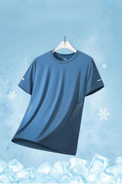 Summer Mesh Sports T-Shirt Men Quick-Drying Breathable Loose Ice Silk Short Sleeves Men Jogging Hiking Round Neck Sports T-shirt