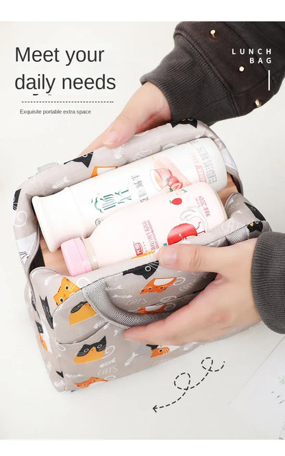 1PC Cartoon Lunch Bag Insulated Thermal Heat Lunch Box Bag Portable Cute Picnic Tote Children's School Bento Bags Large Capacity