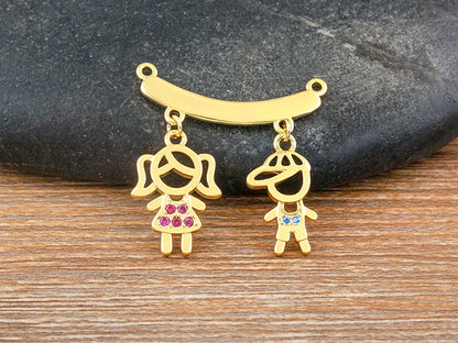 Nidin Exquisite Gold Plated Mom Daughter Necklace Girl Boy Pendant Chain Choker Cubic Zirconia Jewelry Mother's Day Gift