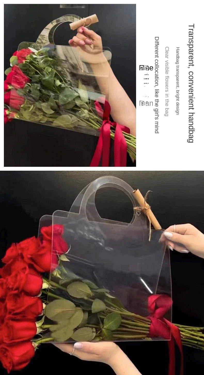 4-20PCS Flower Bag 50 Silk Clear PET Tote Bag Valentine's Day Transparent Gift Bag Simple Internet Popular Flower Packaging Bag