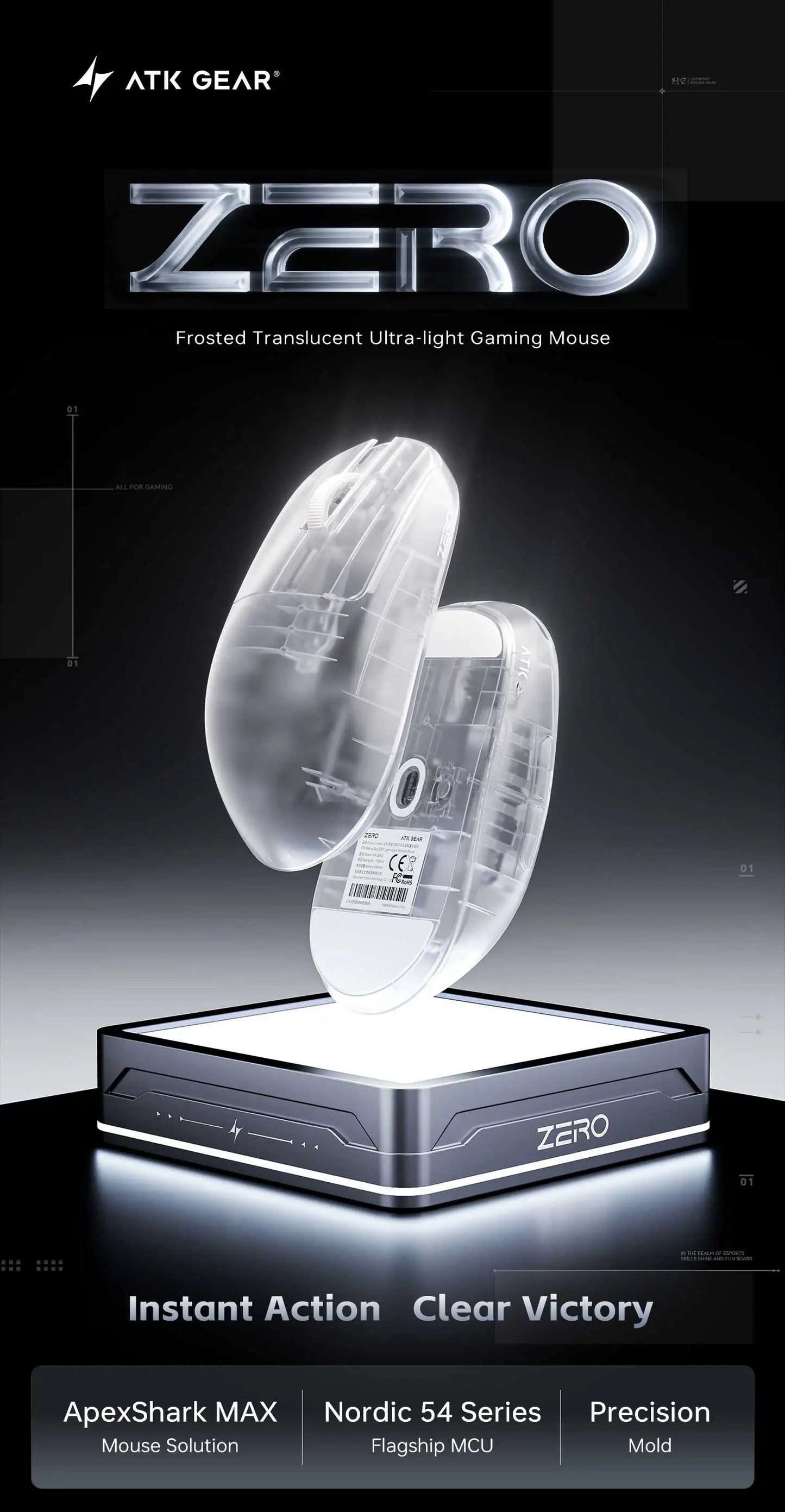 ATK Blazing Sky ZERO Ultralight Wireless Gaming Mouse Dual 8K PAW3950Ultra Transducer Wireless Mouse Ergonomic Mouse Foggy Mice