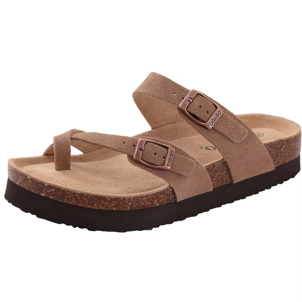 Crestar Women's Cork Footbed Slide Sandal Adjustable Buckle Summer Outdoor Suede Sandals with Arch Support Non-slip Beach Shoes