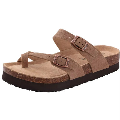 Crestar Women's Cork Footbed Slide Sandal Adjustable Buckle Summer Outdoor Suede Sandals with Arch Support Non-slip Beach Shoes