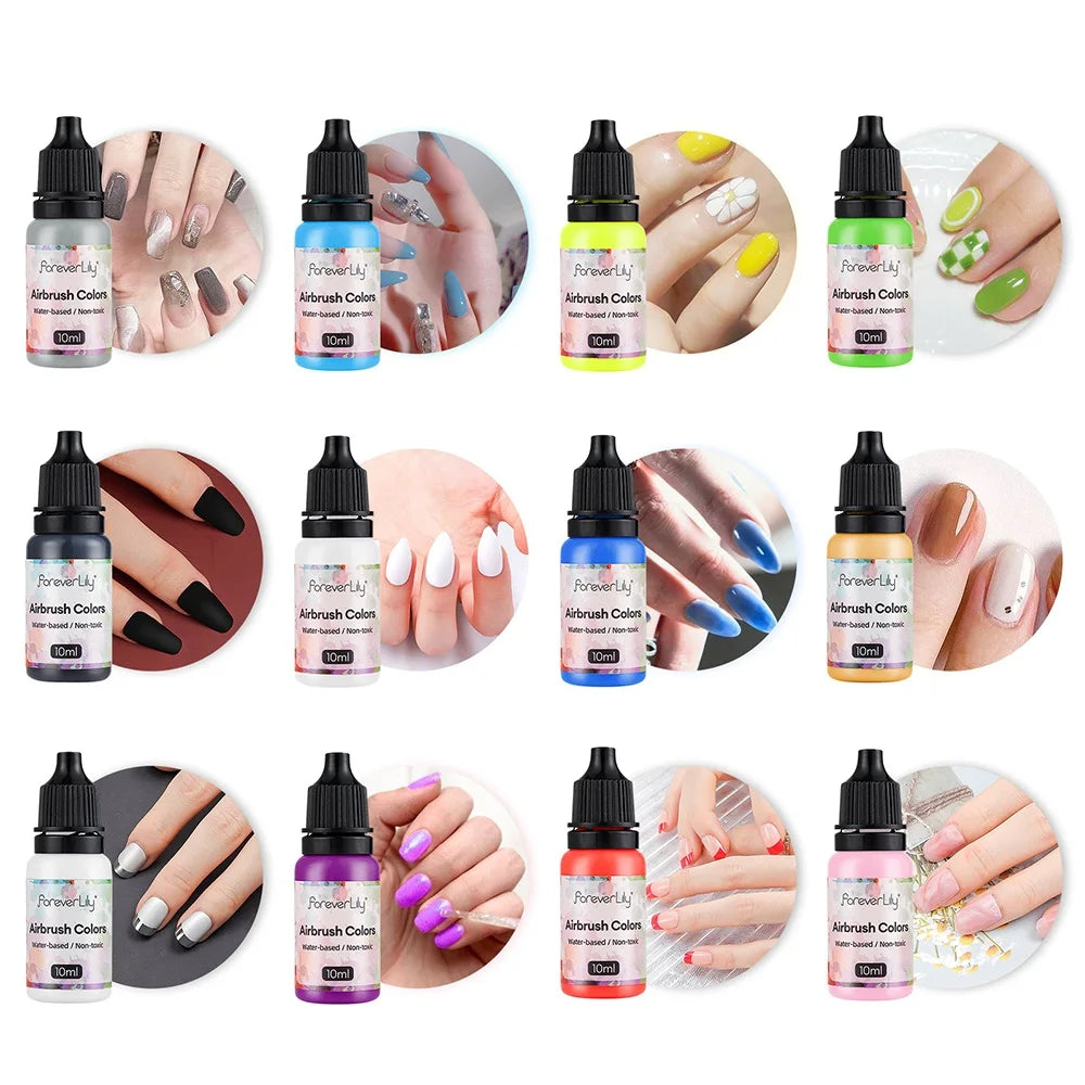 12pcs Nail Polish Paint Airbrush Nail Ink Use For Airbrush Spray Gun Color Painting Stencil Making Hollow Pattern Nail Art Tools