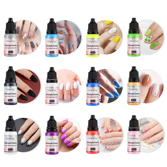 12pcs Nail Polish Paint Airbrush Nail Ink Use For Airbrush Spray Gun Color Painting Stencil Making Hollow Pattern Nail Art Tools