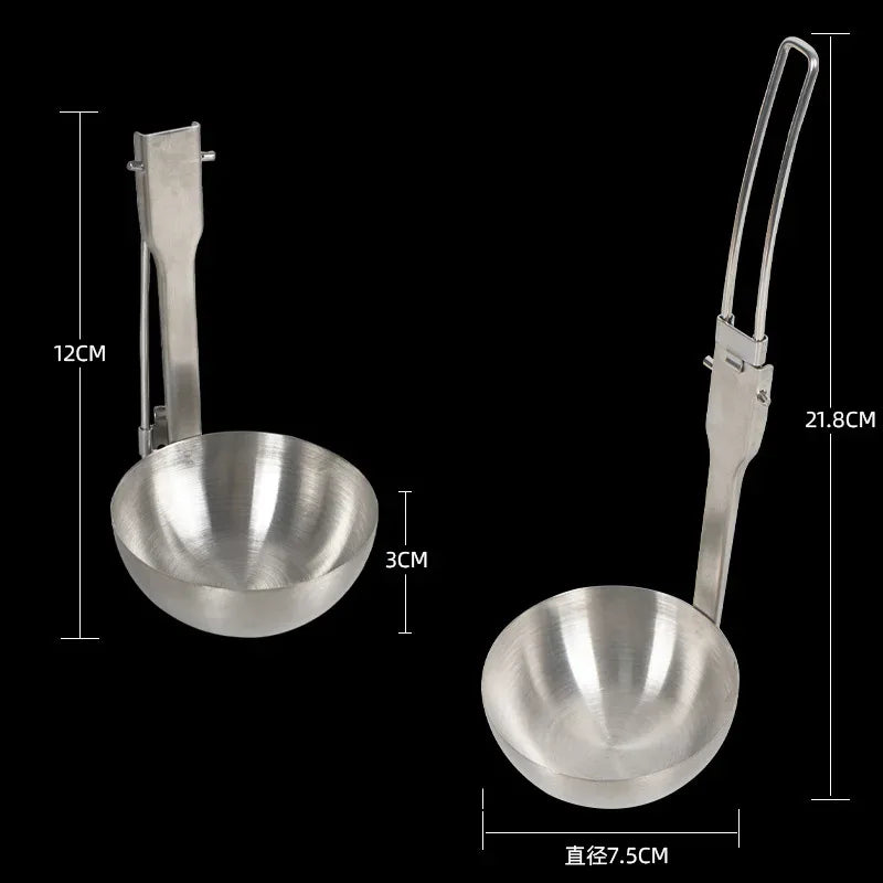 Outdoor Camping Portable Foldable Stainless Steel Colander Soup Ladle Picnic Tableware Folding Spoon Baking Tableware