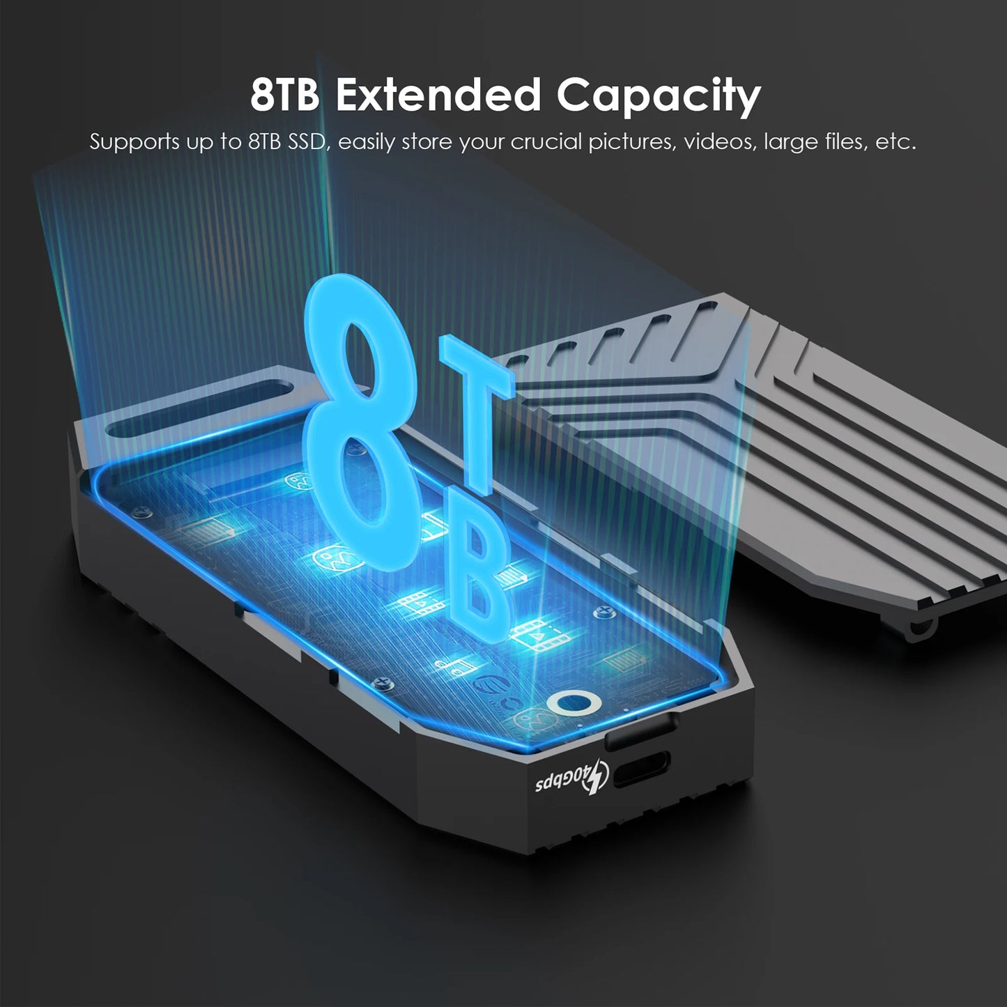 WAVLINK 40Gbps M.2 PCIe NVMe SSD Enclosure USB4 External Hard Drive Enclosure For B+M/M-Key Thunderbolt 4/3/USB4/USB3.2 SSD Case