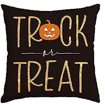 Linen Square Pillow Cover Pumpkin Cat Happy Halloween Trick Or Treat Autumn Decorative Sofa Cushion Cover Living Room