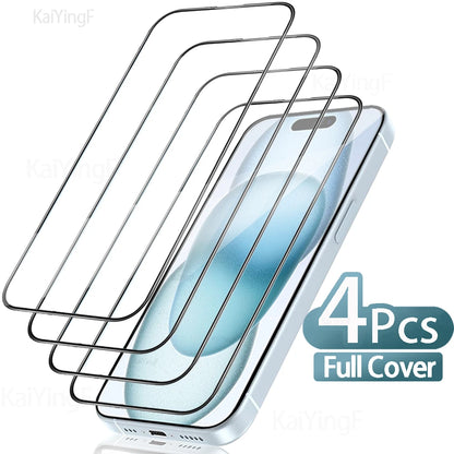 4Pcs Full Cover Tempered Glass For iPhone 16 11 12 13 14 15 Pro Max Anti-Burst Screen Protector For iPhone 7 8 XR XS Max Glass